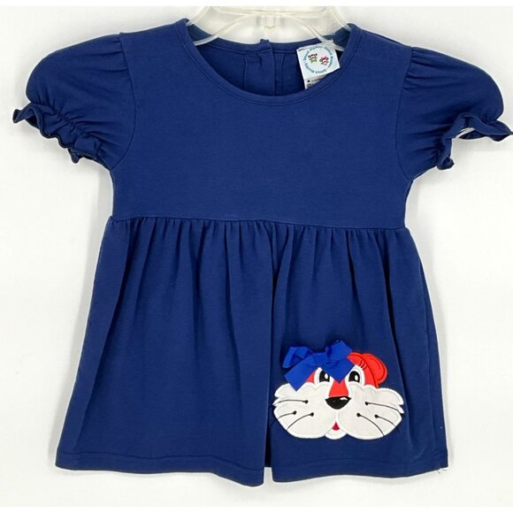 Smock Monkey Girls Blue Lion Face Dress Size 3 Auburn - Picture 1 of 5